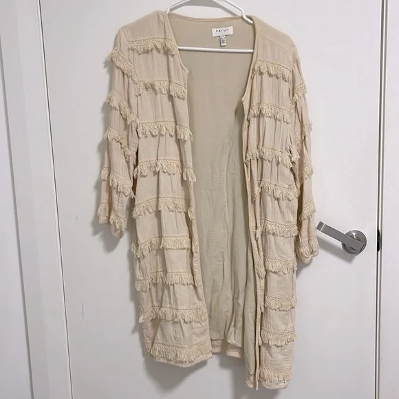 Anthropologie Cream Harlyn Fringed Long Jacket - Picture 2 of 6